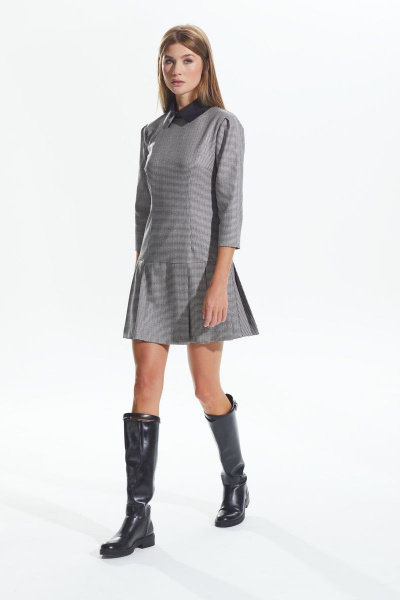 Платье деловое из текстиля с съемным воротником и брошью DAVA 119C - фото 2