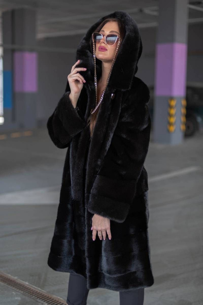 Пальто из меха норки под пояс с капюшоном и карманами Мехофф Виола105.223-521 темно-коричневый - фото 7