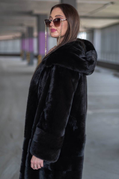 Пальто из меха норки под пояс с капюшоном и карманами Мехофф Виола105.223-521 темно-коричневый - фото 4