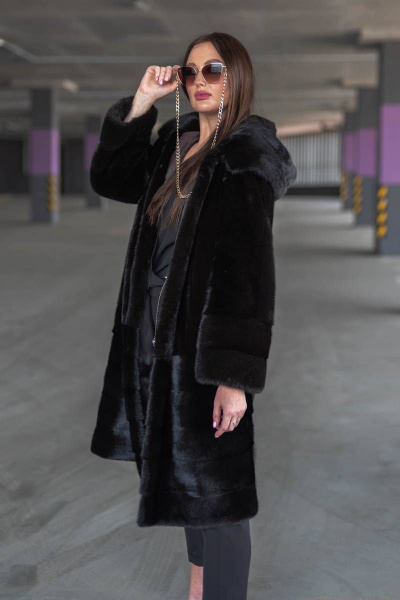 Пальто из меха норки под пояс с капюшоном и карманами Мехофф Виола105.223-521 темно-коричневый - фото 3