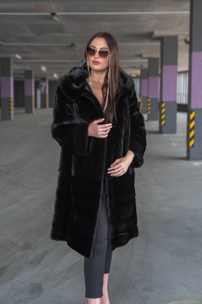 Пальто из меха норки под пояс с капюшоном и карманами Мехофф Виола105.223-521 темно-коричневый - фото 2