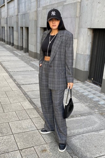 Брюки, жакет ENZA 920 серый_клетка - фото 1