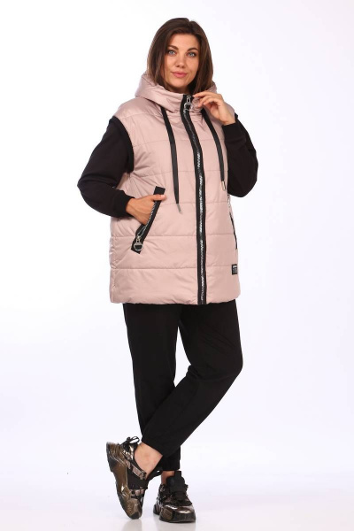 Спортивный тройка: жилет, джемпер и брюки с утеплителем Lady Secret 2858 пудра+черный - фото 11