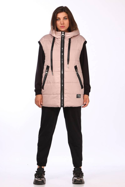 Спортивный тройка: жилет, джемпер и брюки с утеплителем Lady Secret 2858 пудра+черный - фото 10