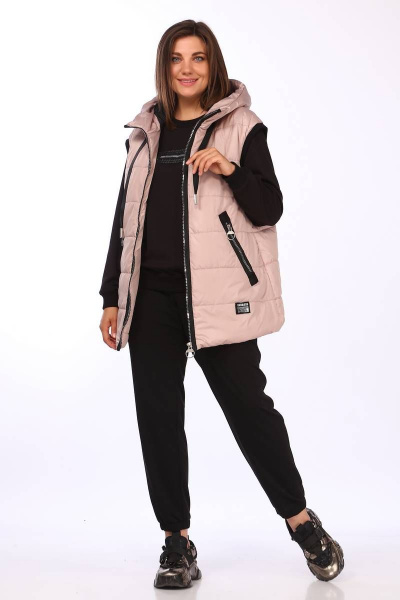 Спортивный тройка: жилет, джемпер и брюки с утеплителем Lady Secret 2858 пудра+черный - фото 4