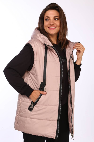 Спортивный тройка: жилет, джемпер и брюки с утеплителем Lady Secret 2858 пудра+черный - фото 9