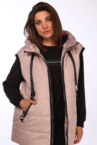 Спортивный тройка: жилет, джемпер и брюки с утеплителем Lady Secret 2858 пудра+черный - фото 3