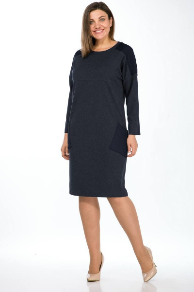 Деловое трикотажное платье с вставкой и карманами Lady Style Classic 1473/5 синие_тона - фото 1