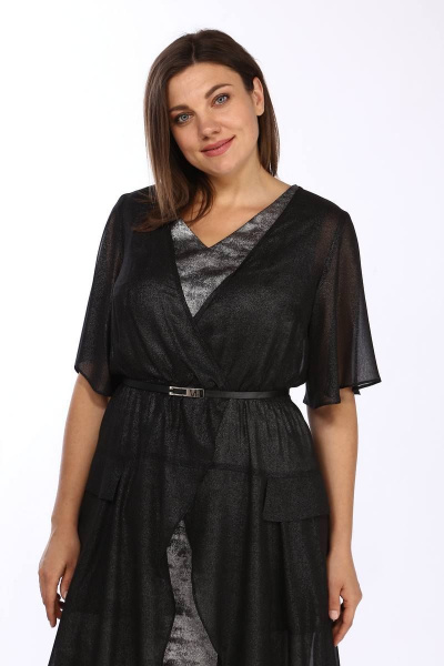 Платье и туника из текстиля с воротником-стойкой и воланами Lady Style Classic 1875/1 черный_с_серым - фото 4