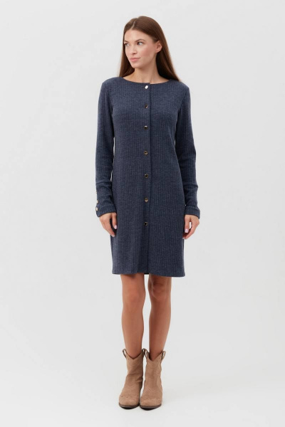 Демисезонное трикотажное платье мини с разрезом и пуговицами Condra 4375 синий-серый - фото 2