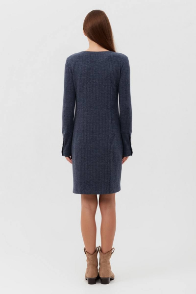 Демисезонное трикотажное платье мини с разрезом и пуговицами Condra 4375 синий-серый - фото 3