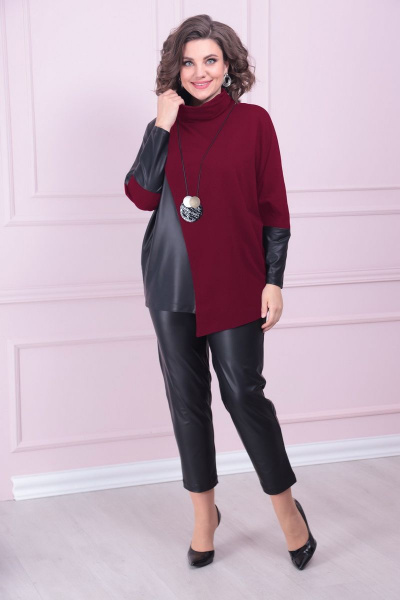 Брюки, туника LadisLine 1420 черный-вишня - фото 1