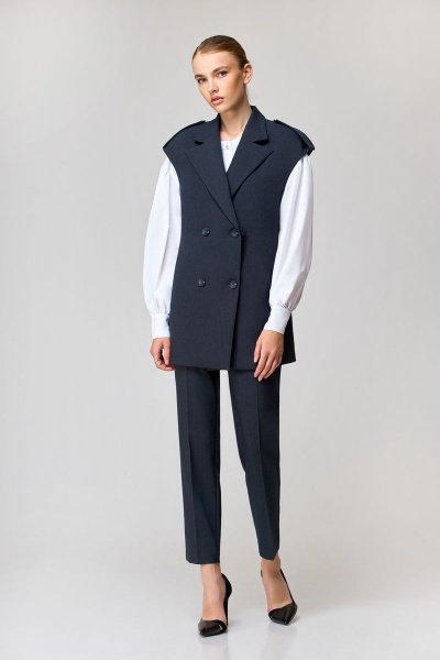 Деловой комплект: жилет, брюки и блуза из текстиля Орхидея 1196 - фото 2