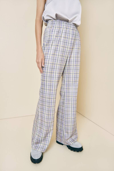 Клешные брюки в клетку из вискозы с эластичным поясом Art Ribbon M3762B - фото 2