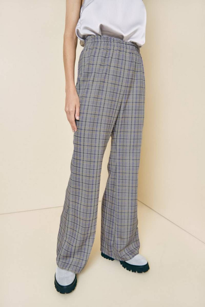 Клешные брюки в клетку из вискозы с эластичным поясом Art Ribbon M3790B - фото 1