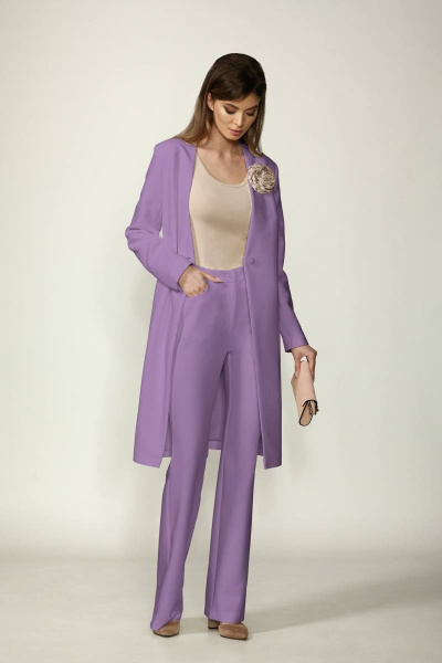 Брюки и жакет деловой костюм из текстиля сиреневый Rosheli 1128 - фото 1