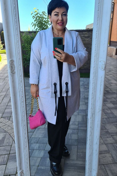 Брюки, кардиган Vittoria Queen 16793 светло-серый+черный - фото 5