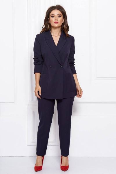 Демисезонное женское платье из текстиля с контрастным декором ANASTASIA MAK 603 синий - фото 1