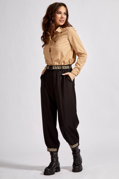 Брюки свободного кроя с ассиметричным низом и шлевками Teffi Style L-1591/1 черный - фото 1