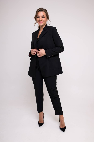 Жакет прямого силуэта из модной ткани с двубортной застежкой SandyNa 130550 черный - фото 1