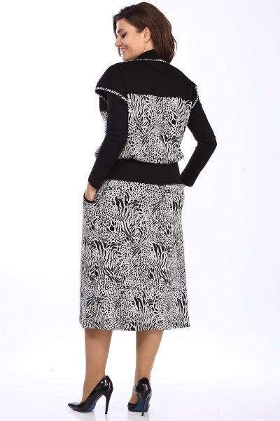 Костюм из текстиля и трикотажа с жилетом и юбкой Lady Style Classic 18 серый_с_черным - фото 3