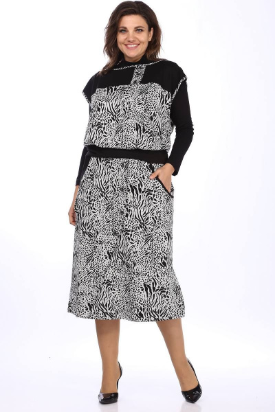 Костюм из текстиля и трикотажа с жилетом и юбкой Lady Style Classic 18 серый_с_черным - фото 1