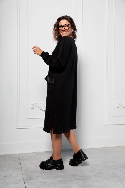 Демисезонное платье из трикотажа с тесьмой BegiModa 1017 черный - фото 5