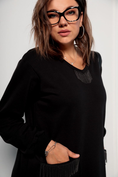 Демисезонное платье из трикотажа с тесьмой BegiModa 1017 черный - фото 4