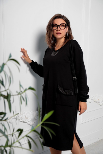 Демисезонное платье из трикотажа с тесьмой BegiModa 1017 черный - фото 3
