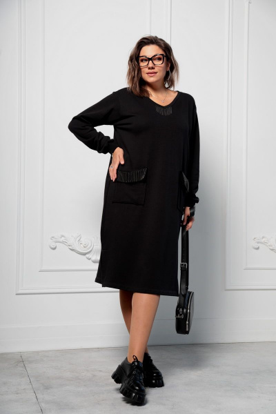 Демисезонное платье из трикотажа с тесьмой BegiModa 1017 черный - фото 1