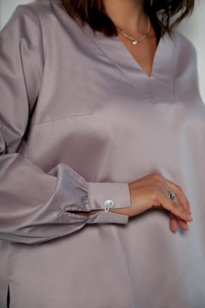 Блуза из хлопка с V-вырезом и разрезами BegiModa 4046 пыльная_роза - фото 4