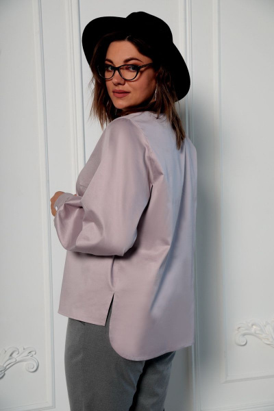 Блуза из хлопка с V-вырезом и разрезами BegiModa 4046 пыльная_роза - фото 3