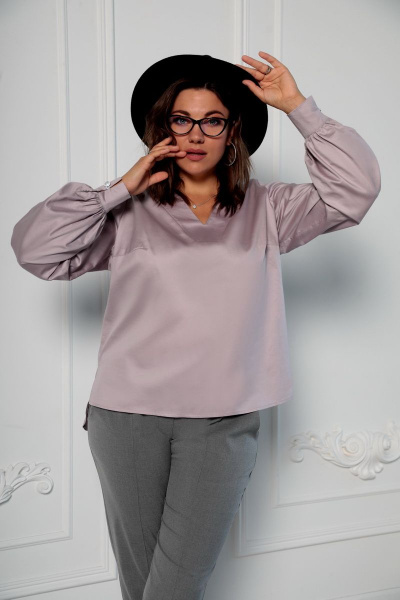 Блуза из хлопка с V-вырезом и разрезами BegiModa 4046 пыльная_роза - фото 1