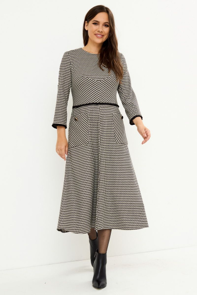 Платье с расширенной юбкой и застежкой на потайную молнию Магия моды 2169 черно-белый - фото 1