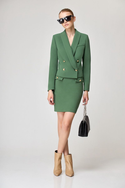 Жакет и юбка костюм деловой полуприлегающий демисезон Орхидея 1197-2 зеленый - фото 4