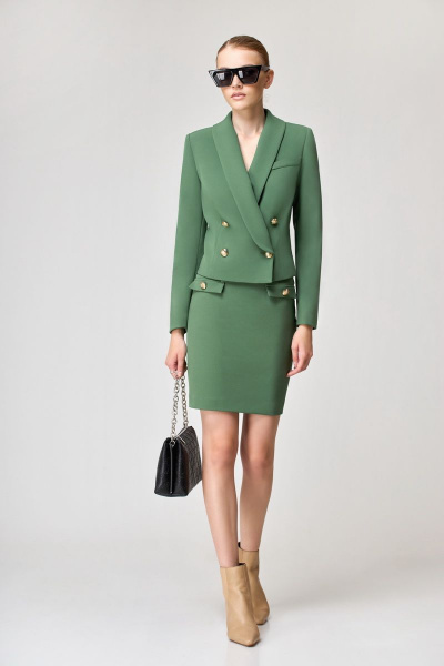 Жакет и юбка костюм деловой полуприлегающий демисезон Орхидея 1197-2 зеленый - фото 2