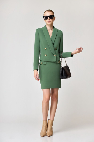 Жакет и юбка костюм деловой полуприлегающий демисезон Орхидея 1197-2 зеленый - фото 1