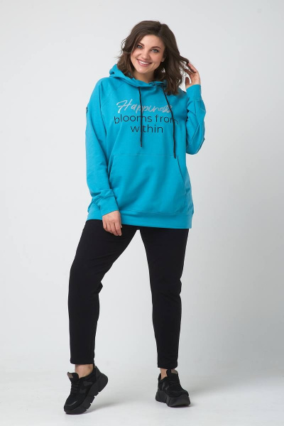 Толстовка прямого силуэта из трикотажа с капюшоном FORMAT 13248 аква - фото 3