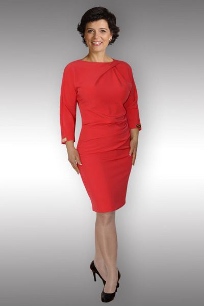 Платье с летучей мышью прилегающего силуэта с шлицей Таир-Гранд 6519 коралл - фото 1