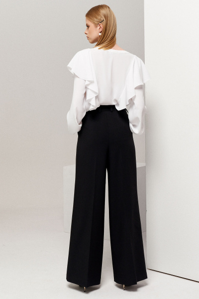 Брюки широкие с высокой посадкой из трикотажа для офиса Панда 113460w черный - фото 2