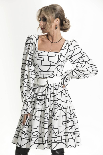 Платье на каждый день из ткани с воланами и съемным поясом Golden Valley 4867 белый - фото 2