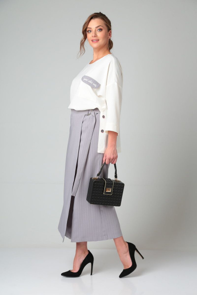 Блуза, кюлоты Michel chic 1317 серо-фиолетовый_белый - фото 6