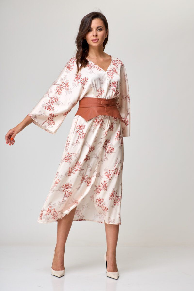 платье из шелка с разрезом и классическим силуэтом Anelli 1153 рябина - фото 6