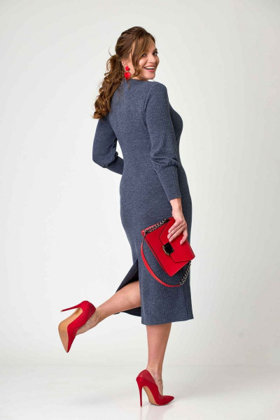Платье трикотажное с рукавами-манжетами и застежкой-молнией Асолия 2594/1 синий - фото 2