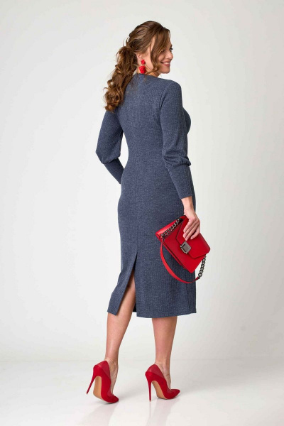 Платье трикотажное с рукавами-манжетами и застежкой-молнией Асолия 2594/1 синий - фото 4