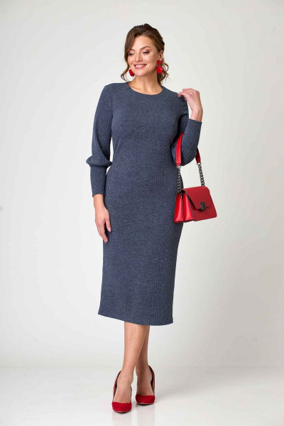 Платье трикотажное с рукавами-манжетами и застежкой-молнией Асолия 2594/1 синий - фото 5