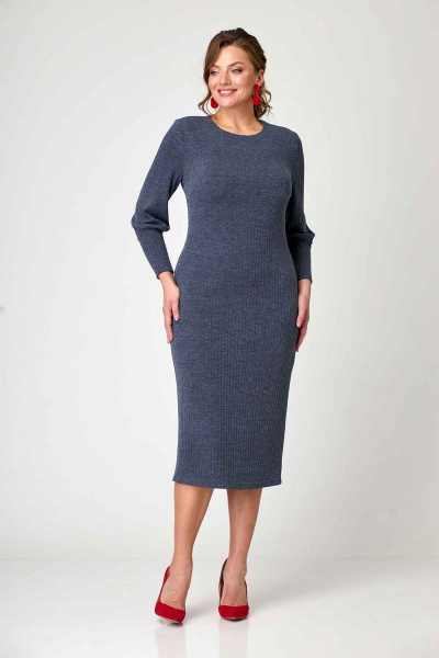 Платье трикотажное с рукавами-манжетами и застежкой-молнией Асолия 2594/1 синий - фото 3
