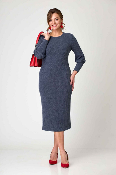 Платье трикотажное с рукавами-манжетами и застежкой-молнией Асолия 2594/1 синий - фото 1