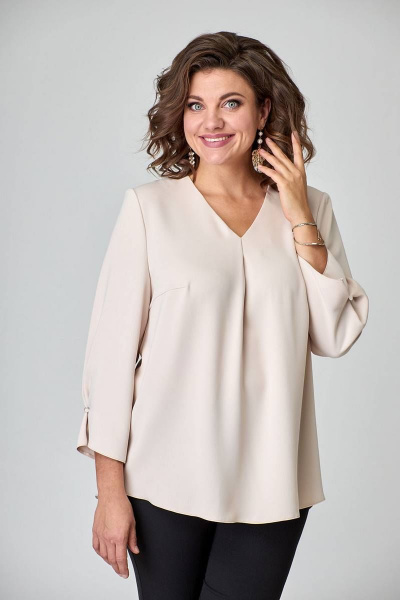 Бежевая блуза деловая повседневная демисезон Ollsy 2067 бежевый - фото 2