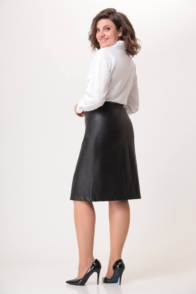 Юбка из экокожи полуприлегающая с декоративными рельефами Swallow 582 черный - фото 2